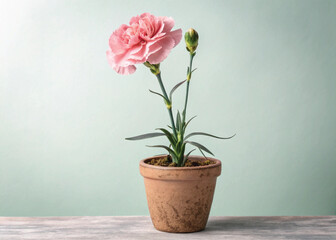 Pink Perennial Carnation Plant in Pot – Isolated on White Background for Botanical Design