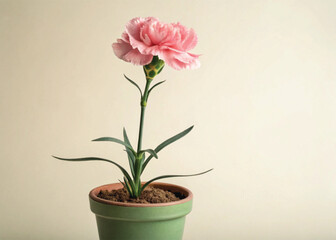 Pink Perennial Carnation Plant in Pot – Isolated on White Background for Botanical Design