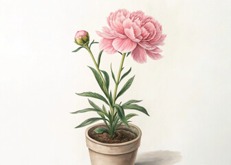 Pink Perennial Carnation Plant in Pot – Isolated on White Background for Botanical Design