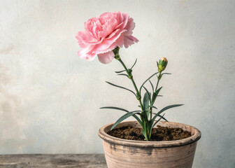 Pink Perennial Carnation Plant in Pot – Isolated on White Background for Botanical Design