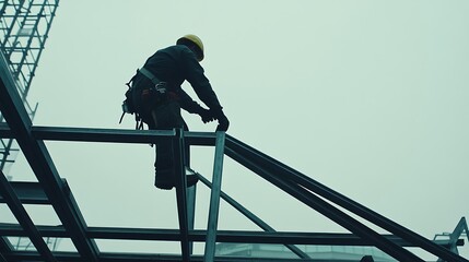 Construction Worker on Steel Framework