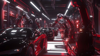Car production line. The assembly of cars in a factory at a modern industrial plant.