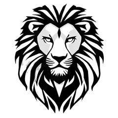 Obraz premium Tribal-style black lion head tattoo art with bold lines and symmetry.