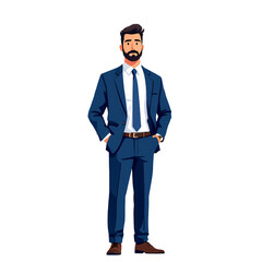 Obraz premium Cartoon young male in blue formal suit with confident facial expression.