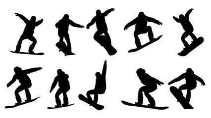 set of snowbard silhouette vector on white background