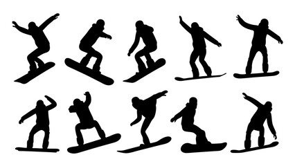 set of snowbard silhouette vector on white background