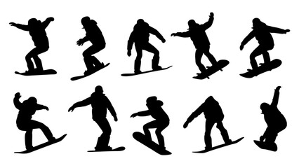 set of snowbard silhouette vector on white background