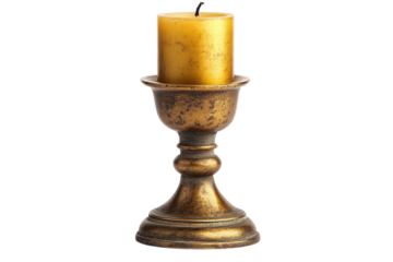 Elegant gold candle holder with a warm yellow candle perfect for adding a touch of vintage charm to any home d cor A sophisticated on transparent background