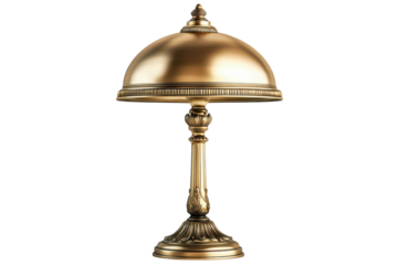 Elegant antique gold table lamp exquisite dome shade ornate base rich metallic finish isolated on black background Perfect for classic on transparent background