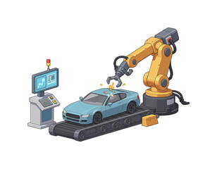 精密機械アーム 精密な自動車製造工程 鮮やか