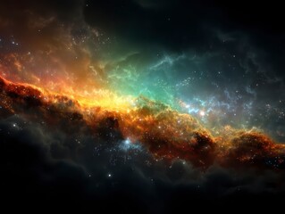 Spectacular colorful space galaxy cloud nebula. Astral cosmos night sky universe exploration science astronomy. Celestial starry background with bright stars. Cosmic landscape. Deep