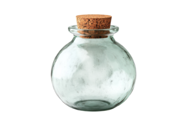 A mystical glass jar sealed with a cork holds a shadowy creature a captivating enigma hinting at magical secrets mysterious potions and on transparent background