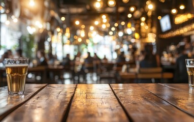 Empty bar top, blurred bar scene