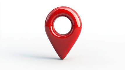 3D rendering of a glossy red map pin on white background.