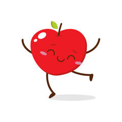 Cute Smiling Red Apple Character Waving – Kawaii Red Fruit Mascot Vector