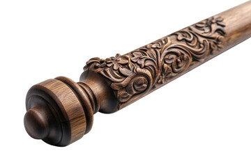 Exquisite hand carved wooden baluster showcasing intricate floral patterns a testament to artisan craftsmanship dark wood finish against on transparent background