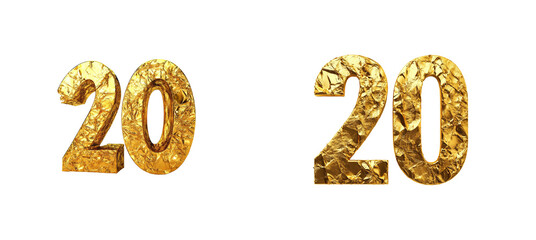 Golden number twenty with a shiny, textured design