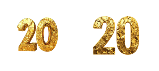 Golden number twenty with a shiny, textured design