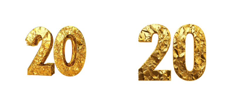 Golden number twenty with a shiny, textured design