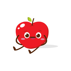 Cute Smiling Red Apple Character Waving – Kawaii Red Fruit Mascot Vector
