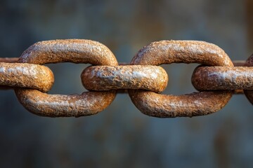 Fototapeta premium Rusty metal chain links displayed against a textured background in natural light outdoors