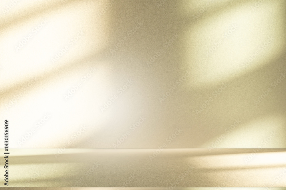 Poster wall interior background, studio and backdrops show products. with leaf shadow from window color bei
