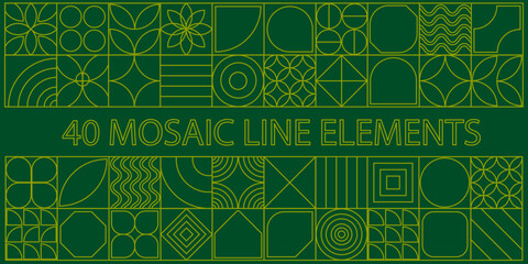 Fototapeta premium Line geometric mosaic pattern illustration. Natural green background creative simple bauhaus style vector design. 