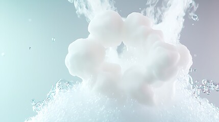 An abstract cloud of white smoke swirls within a bubbly, aquatic environment