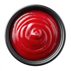 Bowl filled with vibrant red ketchup sauce from above