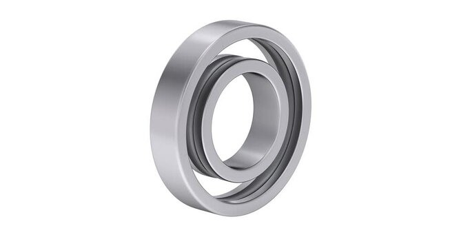 Assembling ball bearing process isolated on white background - 3D animation seamlessly loopable