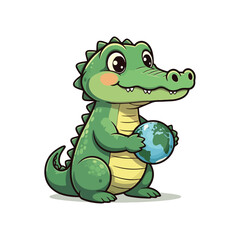 Cute Crocodile Waving Hand Cartoon Vector Icon Illustration. Animal Nature Icon Concept Isolated
