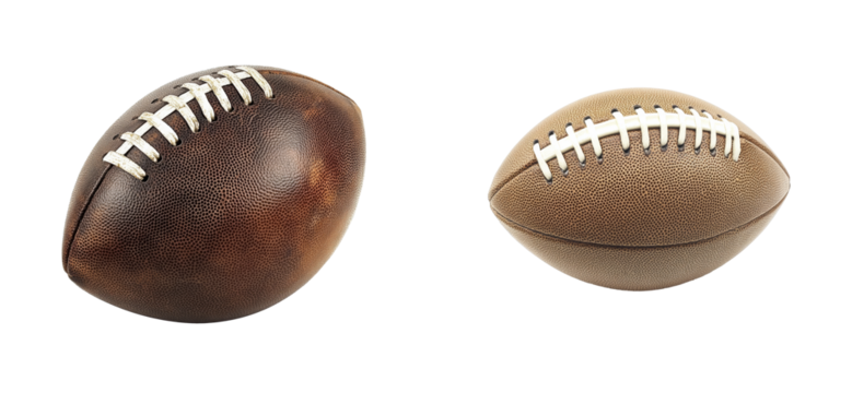Two different styles of footballs on a transparent background