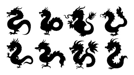 Obraz premium set of chinese dragon silhouette vector on white background
