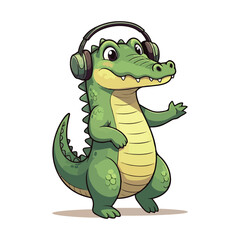 Fototapeta premium Cute Crocodile Waving Hand Cartoon Vector Icon Illustration. Animal Nature Icon Concept Isolated