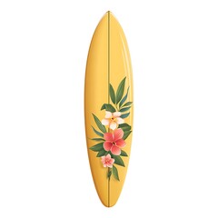 Bright Yellow Surfboard with Floral Design and Tropical Vibe for Summer Beach Activities