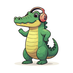 Fototapeta premium Cute Crocodile Waving Hand Cartoon Vector Icon Illustration. Animal Nature Icon Concept Isolated