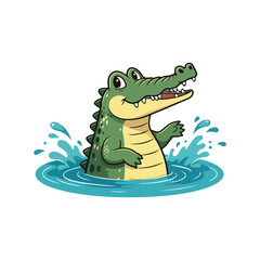 Cute Crocodile Waving Hand Cartoon Vector Icon Illustration. Animal Nature Icon Concept Isolated