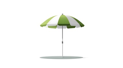 Obraz premium Bright Green and White Beach Umbrella Providing Shade on Sunlit Sand, Ideal for Summer Relaxation and Enjoyment