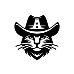 Cowboy Cat Face Logo, Serious Expression Vector Illustration