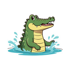 Naklejka premium Cute Crocodile Waving Hand Cartoon Vector Icon Illustration. Animal Nature Icon Concept Isolated