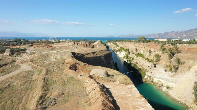 The forts overlooking the Corinth Canal in Europe, Greece, Peloponnese, Corinthia, in summer, on a sunny day.&nbsp;