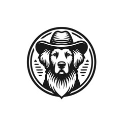Cowboy Dog Logo With Hat, Badge Design Vector Illustration