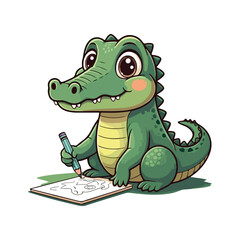 Cute Crocodile Waving Hand Cartoon Vector Icon Illustration. Animal Nature Icon Concept Isolated