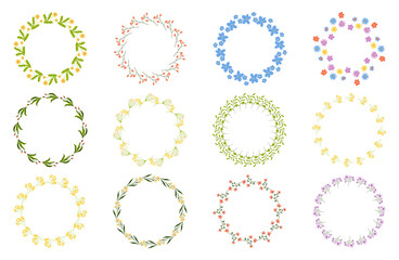 Floral Frames Collection, Cornflowers, Cosmos Flowers, Tulip Flowers Wreath, Circle frame, wildflowers. Vector Illustrations. Spring, Summer time. Mothers Day