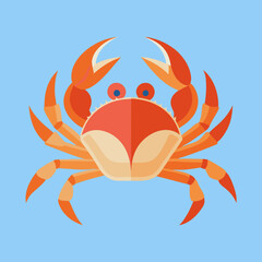 Stylized orange crab against a light blue background with simple geometric design