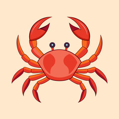 Cartoon red crab with large claws on a soft beige background © SharikaShammi