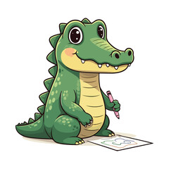 Cute Crocodile Waving Hand Cartoon Vector Icon Illustration. Animal Nature Icon Concept Isolated