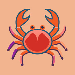 Adorable Cartoon Crab Illustration with Bright Colors on a Peach Background