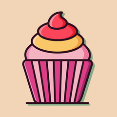 Colorful and Delicious Cupcake with Striped Wrapper and Multiple Frosting Layers