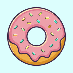 Delicious Cartoon Donut with Pink Frosting and Colorful Sprinkles Illustration